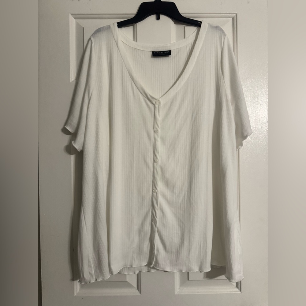 Lane Bryant White V-Neck Blouse